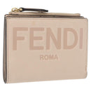 FENDI Compact Wallet Leather Beige Gold Auth 158178A-1
