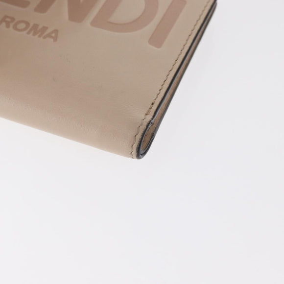 FENDI Compact Wallet Leather Beige Gold Auth 158178A