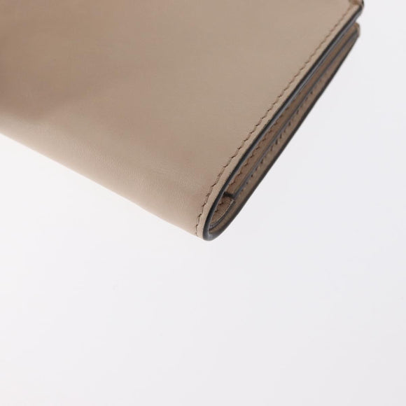 FENDI Compact Wallet Leather Beige Gold Auth 158178A
