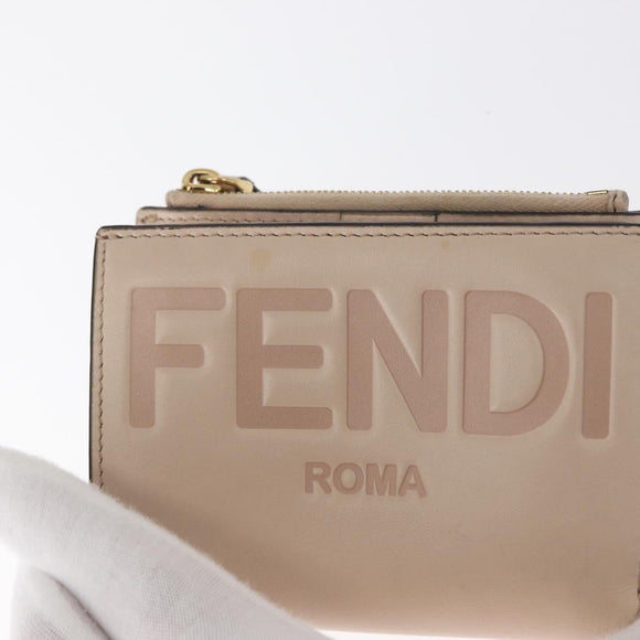 FENDI Compact Wallet Leather Beige Gold Auth 158178A