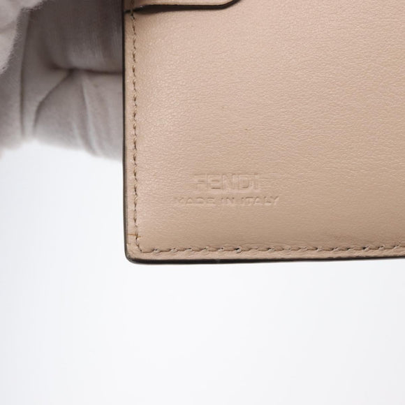 FENDI Compact Wallet Leather Beige Gold Auth 158178A
