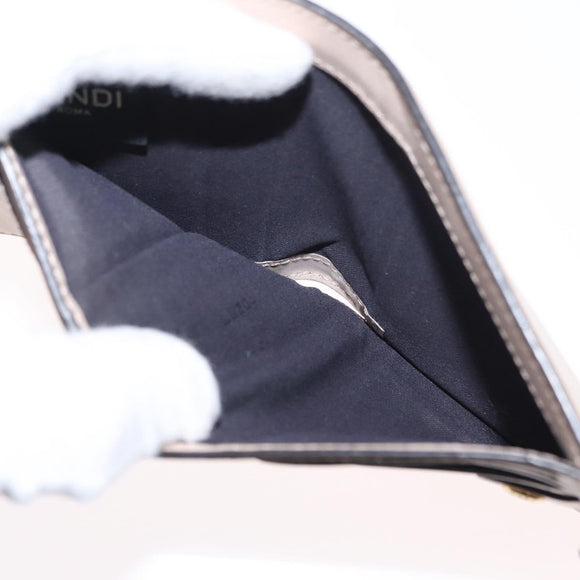 FENDI Compact Wallet Leather Beige Gold Auth 158178A
