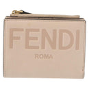 FENDI Compact Wallet Leather Beige Gold Auth 158178A-13