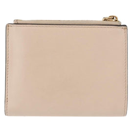 FENDI Compact Wallet Leather Beige Gold Auth 158178A - 0