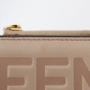 FENDI Compact Wallet Leather Beige Gold Auth 158178A-3