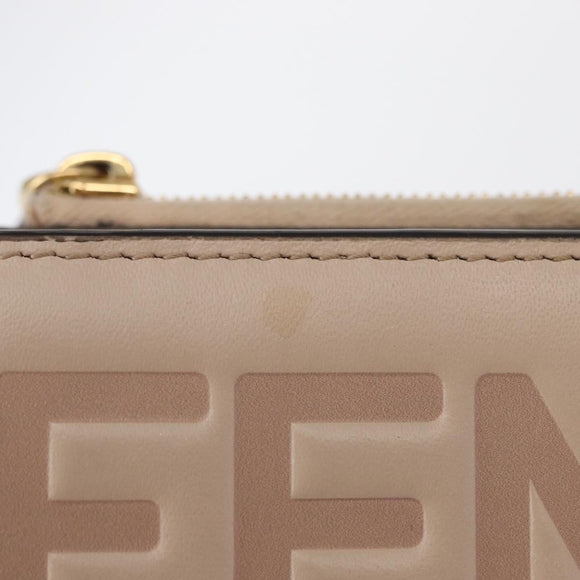 FENDI Compact Wallet Leather Beige Gold Auth 158178A
