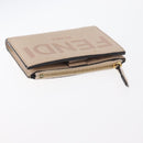 FENDI Compact Wallet Leather Beige Gold Auth 158178A-7