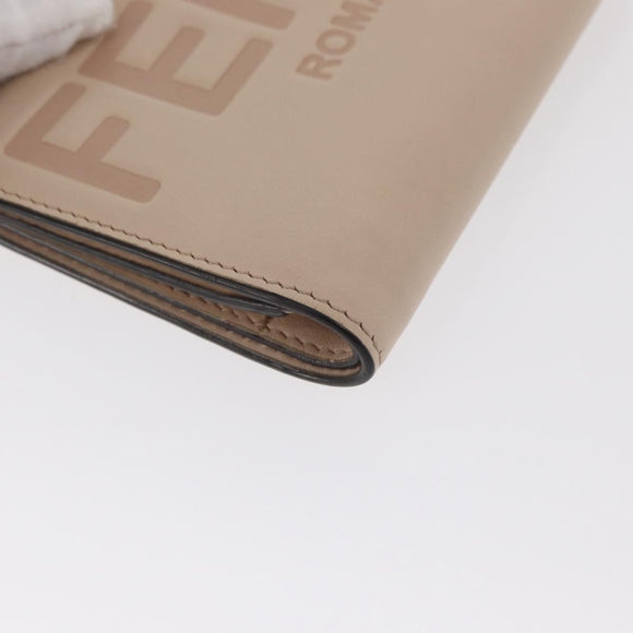 FENDI Compact Wallet Leather Beige Gold Auth 158178A