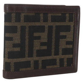 FENDI Zucca Canvas Wallet Black Brown Black Brown Auth 158179