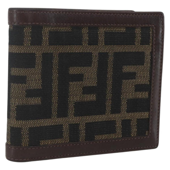 FENDI Zucca Canvas Wallet Black Brown Black Brown Auth 158179
