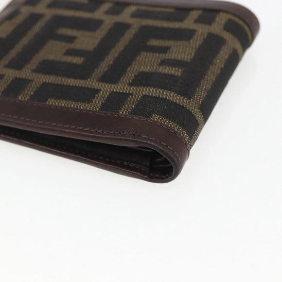 FENDI Zucca Canvas Wallet Black Brown Black Brown Auth 158179