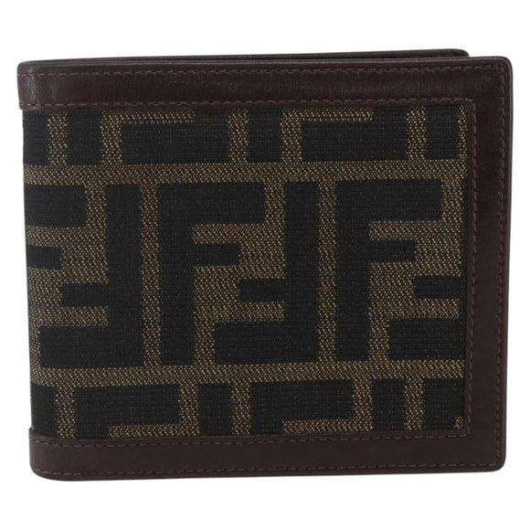 FENDI Zucca Canvas Wallet Black Brown Black Brown Auth 158179