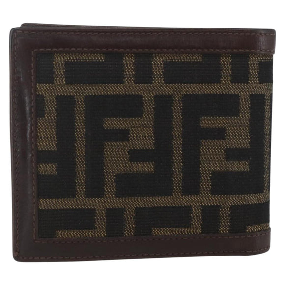FENDI Zucca Canvas Wallet Black Brown Black Brown Auth 158179