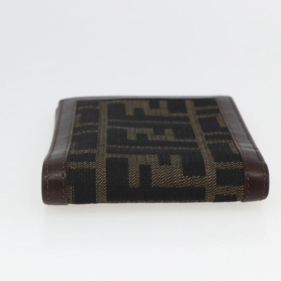 FENDI Zucca Canvas Wallet Black Brown Black Brown Auth 158179