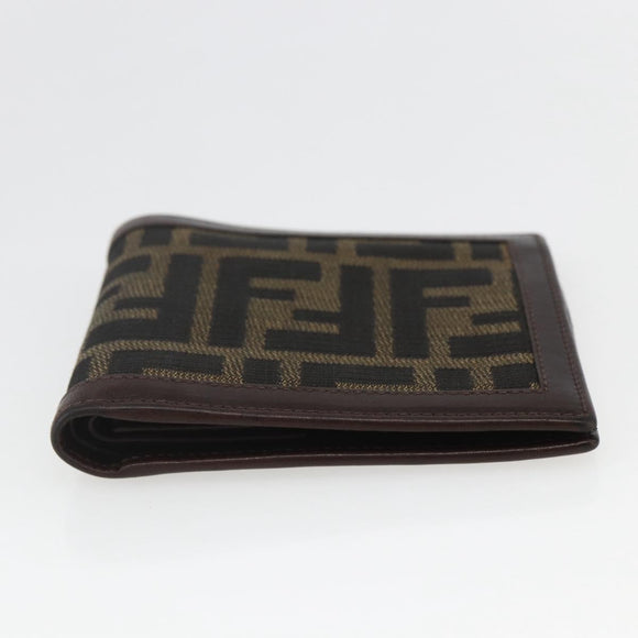 FENDI Zucca Canvas Wallet Black Brown Black Brown Auth 158179
