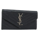 SAINT LAURENT Cassandra Long Wallet Leather Black Silver Auth 158181-1