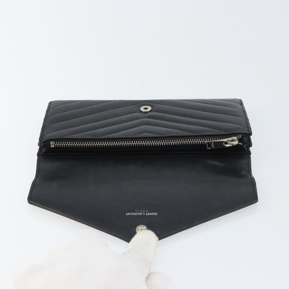 SAINT LAURENT Cassandra Long Wallet Leather Black Silver Auth 158181