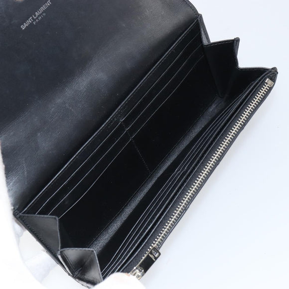 SAINT LAURENT Cassandra Long Wallet Leather Black Silver Auth 158181