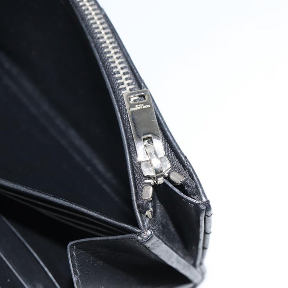 SAINT LAURENT Cassandra Long Wallet Leather Black Silver Auth 158181