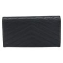SAINT LAURENT Cassandra Long Wallet Leather Black Silver Auth 158181-3