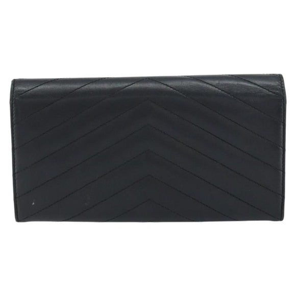 SAINT LAURENT Cassandra Long Wallet Leather Black Silver Auth 158181
