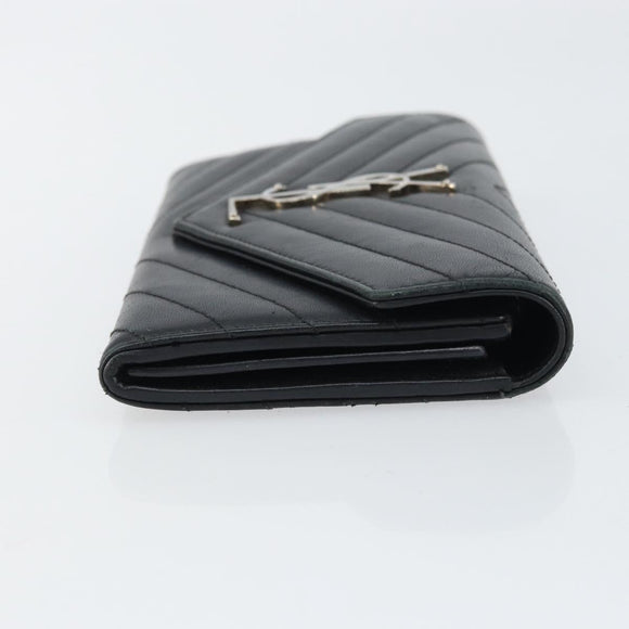 SAINT LAURENT Cassandra Long Wallet Leather Black Silver Auth 158181