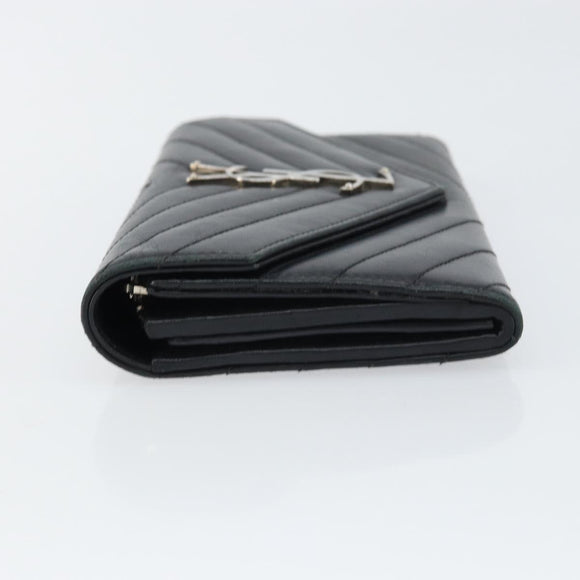 SAINT LAURENT Cassandra Long Wallet Leather Black Silver Auth 158181