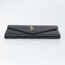 SAINT LAURENT Cassandra Long Wallet Leather Black Silver Auth 158181-7