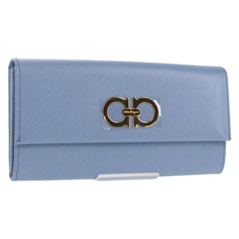 Salvatore Ferragamo Gancini Long Wallet Leather Lavende Silver Auth 158183V