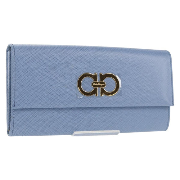 Salvatore Ferragamo Gancini Long Wallet Leather Lavende Silver Auth 158183V
