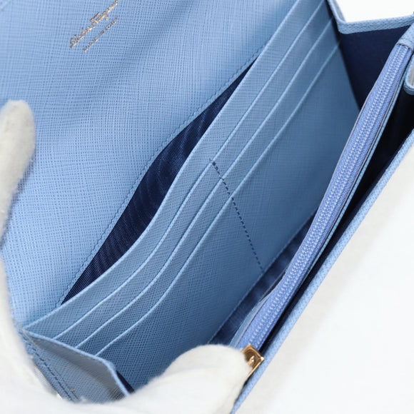 Salvatore Ferragamo Gancini Long Wallet Leather Lavende Silver Auth 158183V