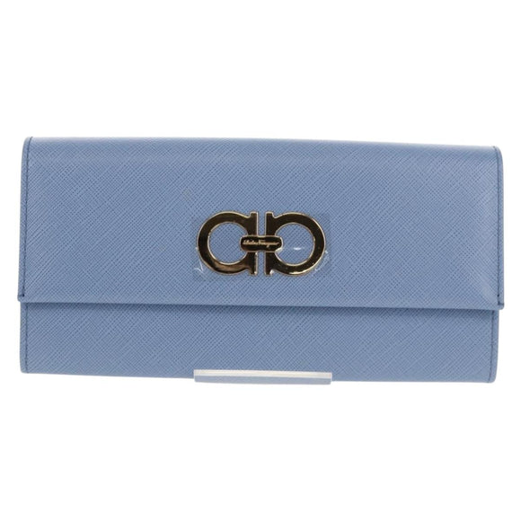 Salvatore Ferragamo Gancini Long Wallet Leather Lavende Silver Auth 158183V