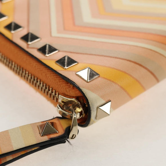 VALENTINO Long Wallet Leather Orange Gold Auth 158184V