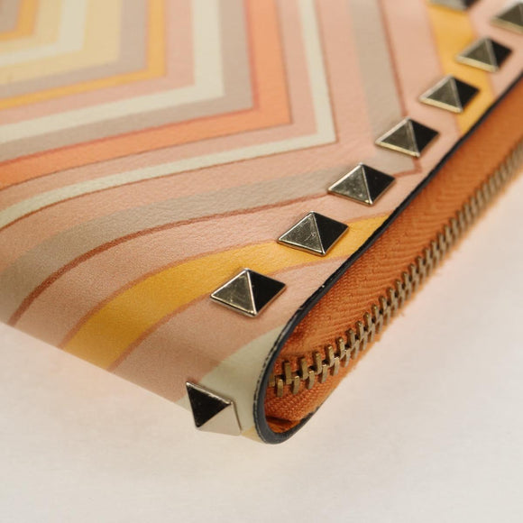 VALENTINO Long Wallet Leather Orange Gold Auth 158184V
