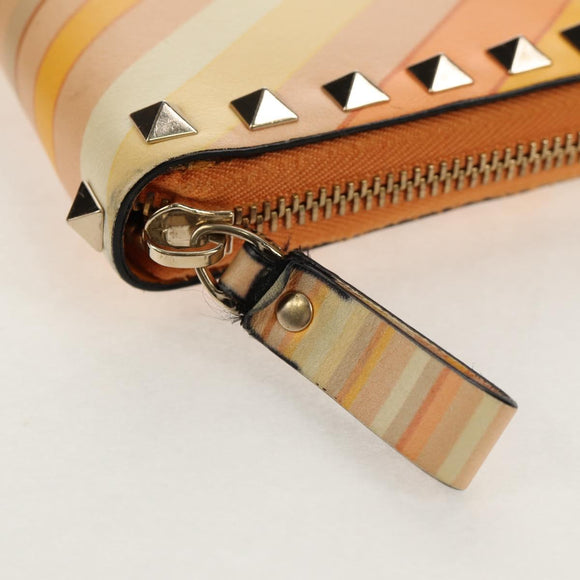 VALENTINO Long Wallet Leather Orange Gold Auth 158184V