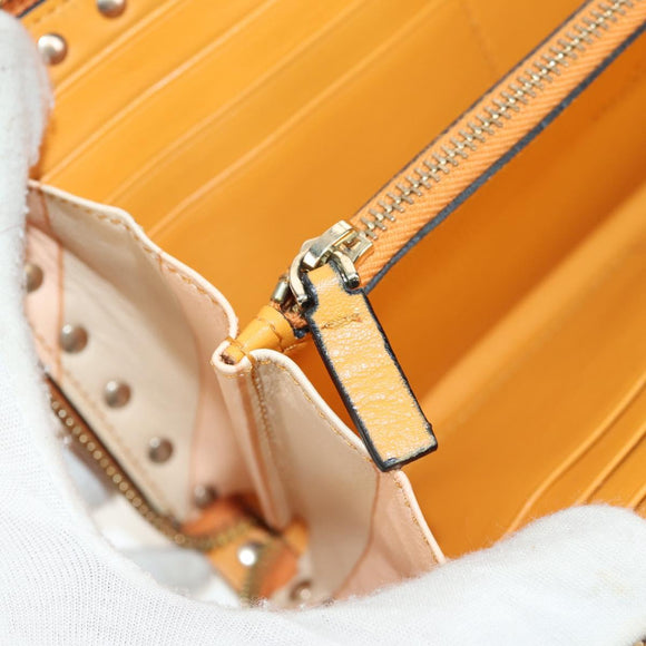 VALENTINO Long Wallet Leather Orange Gold Auth 158184V