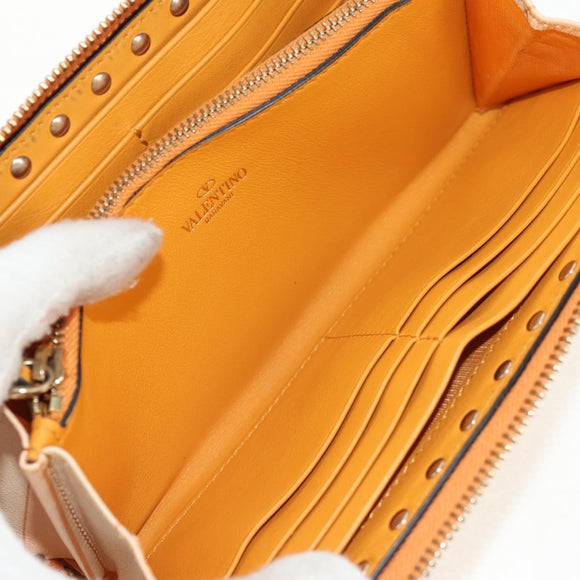 VALENTINO Long Wallet Leather Orange Gold Auth 158184V