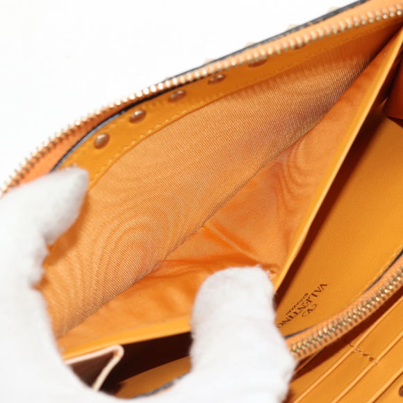 VALENTINO Long Wallet Leather Orange Gold Auth 158184V