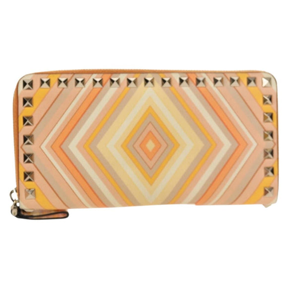 VALENTINO Long Wallet Leather Orange Gold Auth 158184V