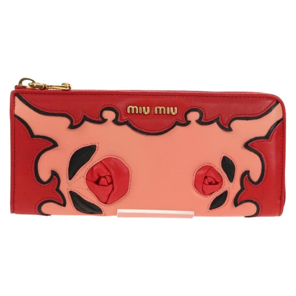 Miu Miu Wallet Leather Red Gold Auth 158185V