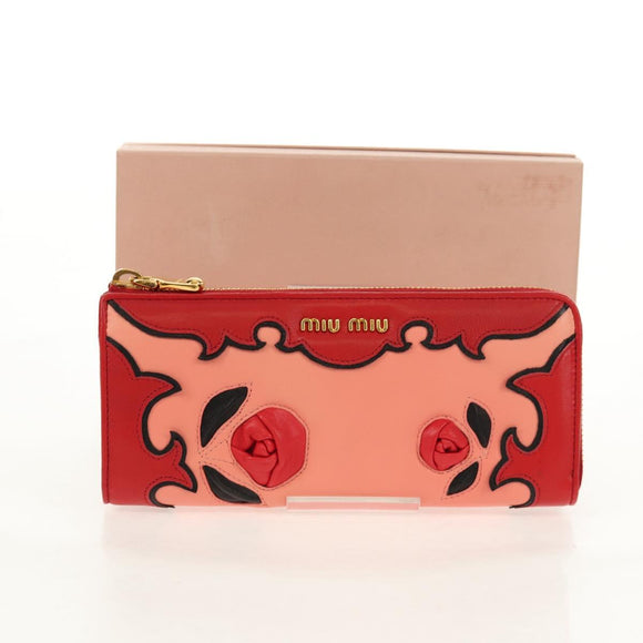 Miu Miu Wallet Leather Red Gold Auth 158185V