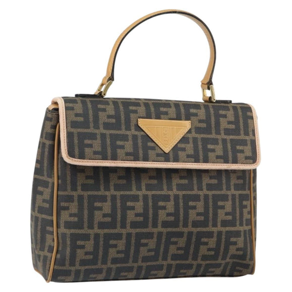 FENDI Zucca Canvas Hand Bag PVC Brown Black Auth 158200