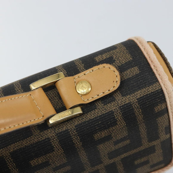 FENDI Zucca Canvas Hand Bag PVC Brown Black Auth 158200