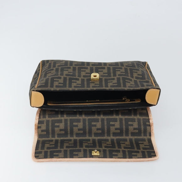 FENDI Zucca Canvas Hand Bag PVC Brown Black Auth 158200