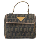FENDI Zucca Canvas Hand Bag PVC Brown Black Auth 158200-13