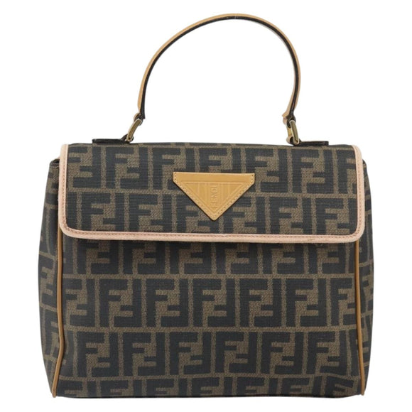 FENDI Zucca Canvas Hand Bag PVC Brown Black Auth 158200