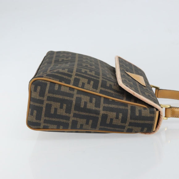 FENDI Zucca Canvas Hand Bag PVC Brown Black Auth 158200