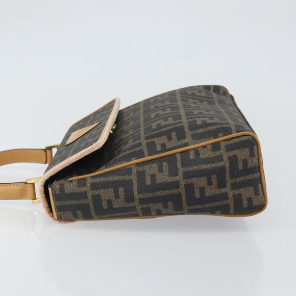 FENDI Zucca Canvas Hand Bag PVC Brown Black Auth 158200