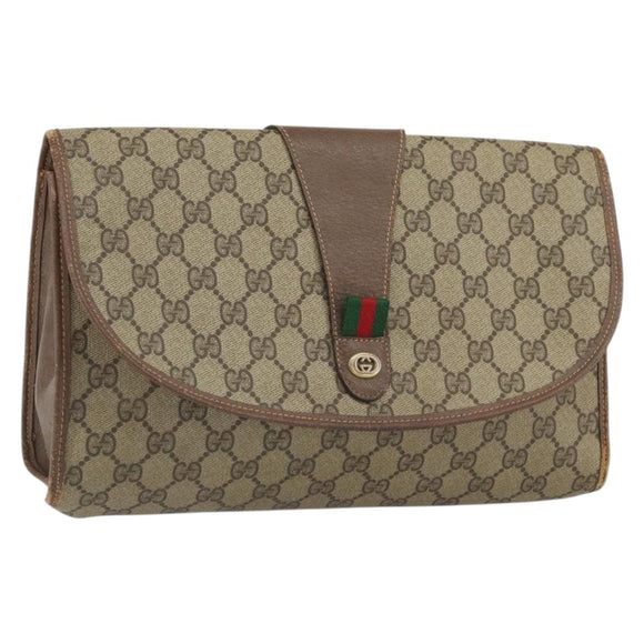 GUCCI GG Supreme Web Sherry Line Bag PVC Beige Gold 156 01 031 Auth 158203