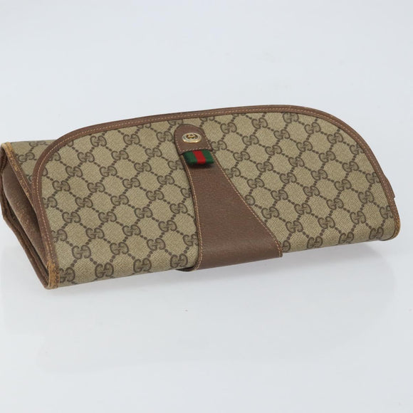GUCCI GG Supreme Web Sherry Line Bag PVC Beige Gold 156 01 031 Auth 158203